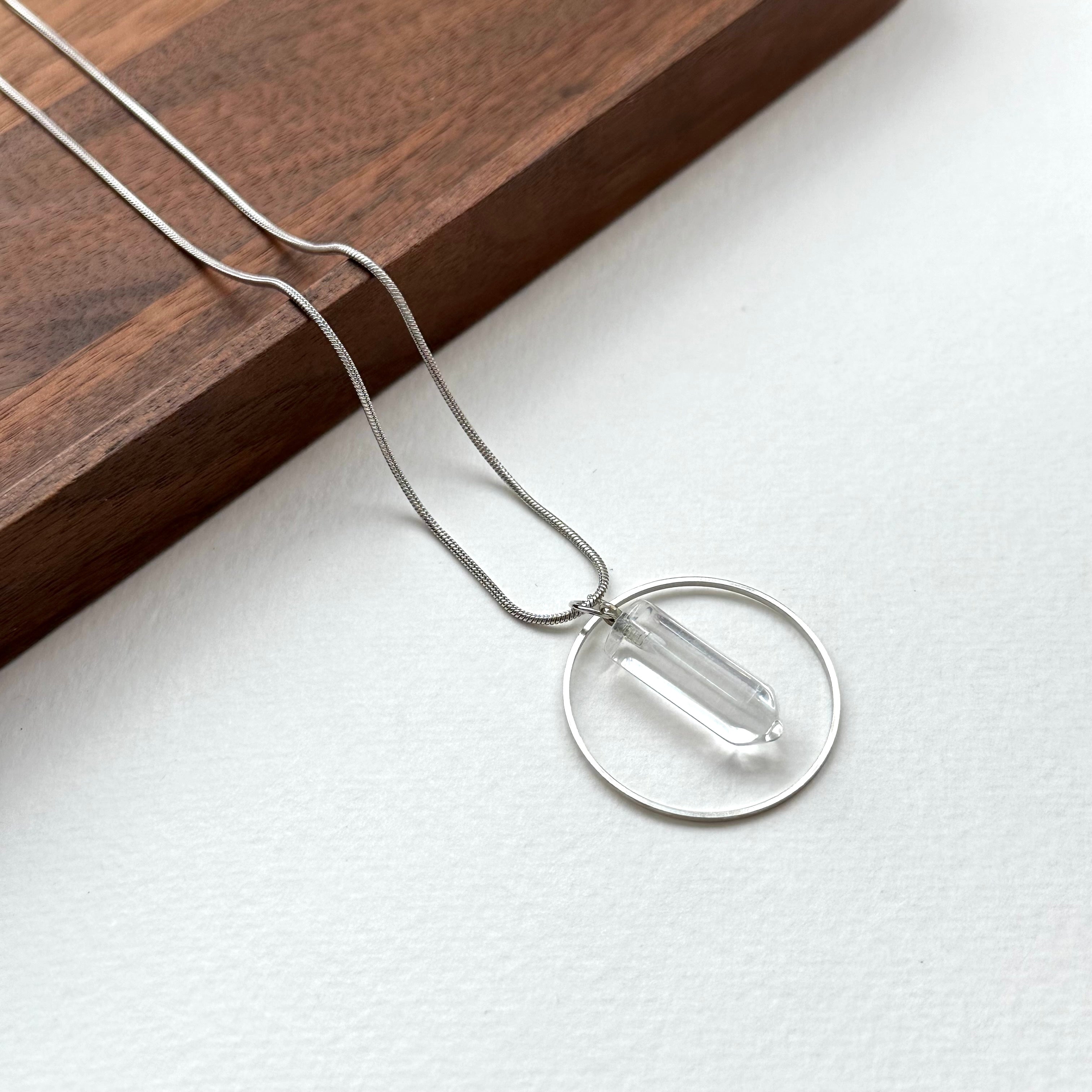 N37 [Aries Taurus | April] White crystal hexagonal column silver-plated necklace