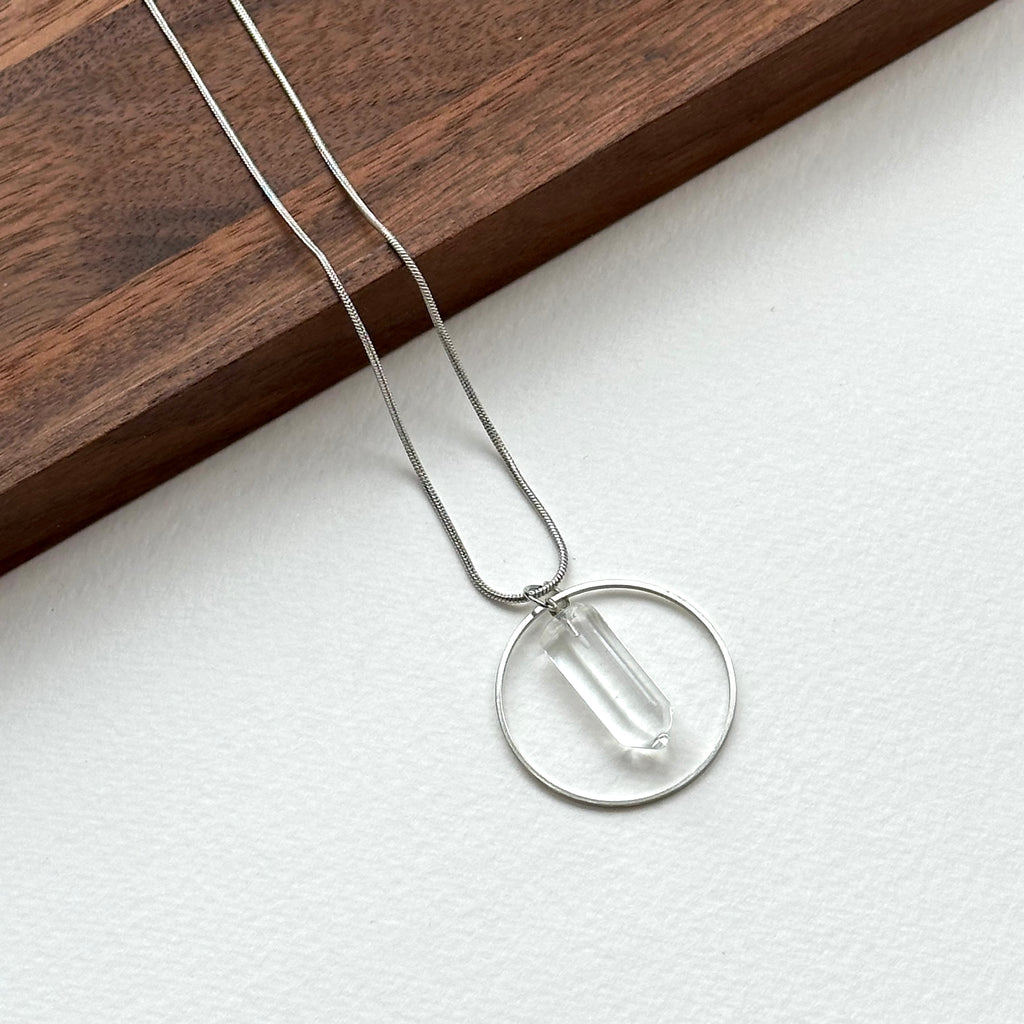 N37 [Aries Taurus | April] White crystal hexagonal column silver-plated necklace