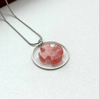 N38 [Lucky Glass] Watermelon Red Cross Puzzle Round Silver-plated Necklace