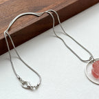 N38 [Lucky Glass] Watermelon Red Cross Puzzle Round Silver-plated Necklace