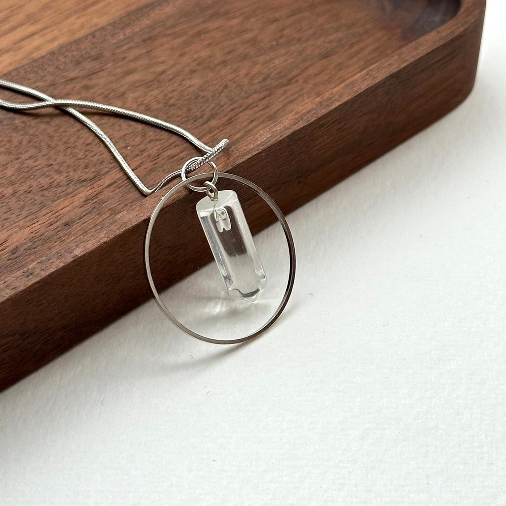 N37 [Aries Taurus | April] White crystal hexagonal column silver-plated necklace