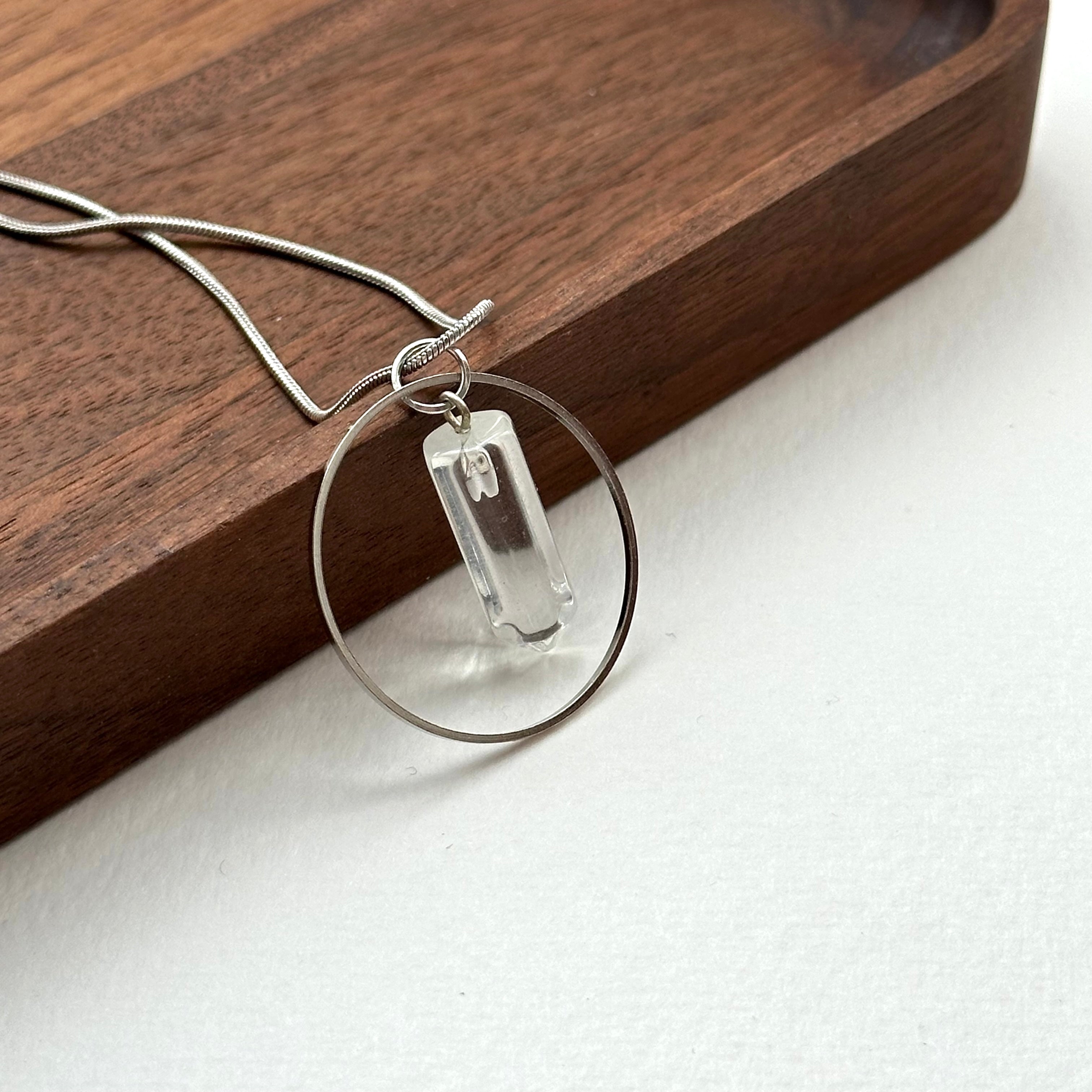 N37 [Aries Taurus | April] White crystal hexagonal column silver-plated necklace