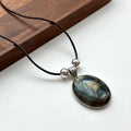 N42 Labradorite Vintage Oval Silver-Plated Rope Necklace