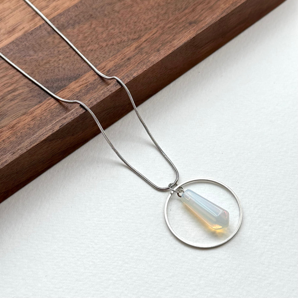 N36 [Libra Scorpio | October] Opal Hexagonal Column Silver-plated Necklace
