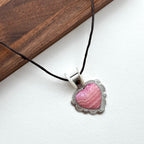 N44 [Cancer Gemini | July Birthday] Rhodonite Heart-Shaped Shell Silver-Plated Necklace