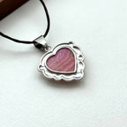 N44 [Cancer Gemini | July Birthday] Rhodonite Heart-Shaped Shell Silver-Plated Necklace