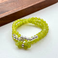 BS191 Cut-cornered yellow-green chalcedony | Simple silver-plated | Bow-knot three-ring bracelet