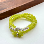 BS191 [Three Rings] Cut Angle Green Stone Simple Silver-plated Three-Circle Small Bow Bracelet