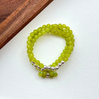 BS191 [Three Rings] Cut Angle Green Stone Simple Silver-plated Three-Circle Small Bow Bracelet