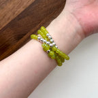 BS191 [Three Rings] Cut Angle Green Stone Simple Silver-plated Three-Circle Small Bow Bracelet