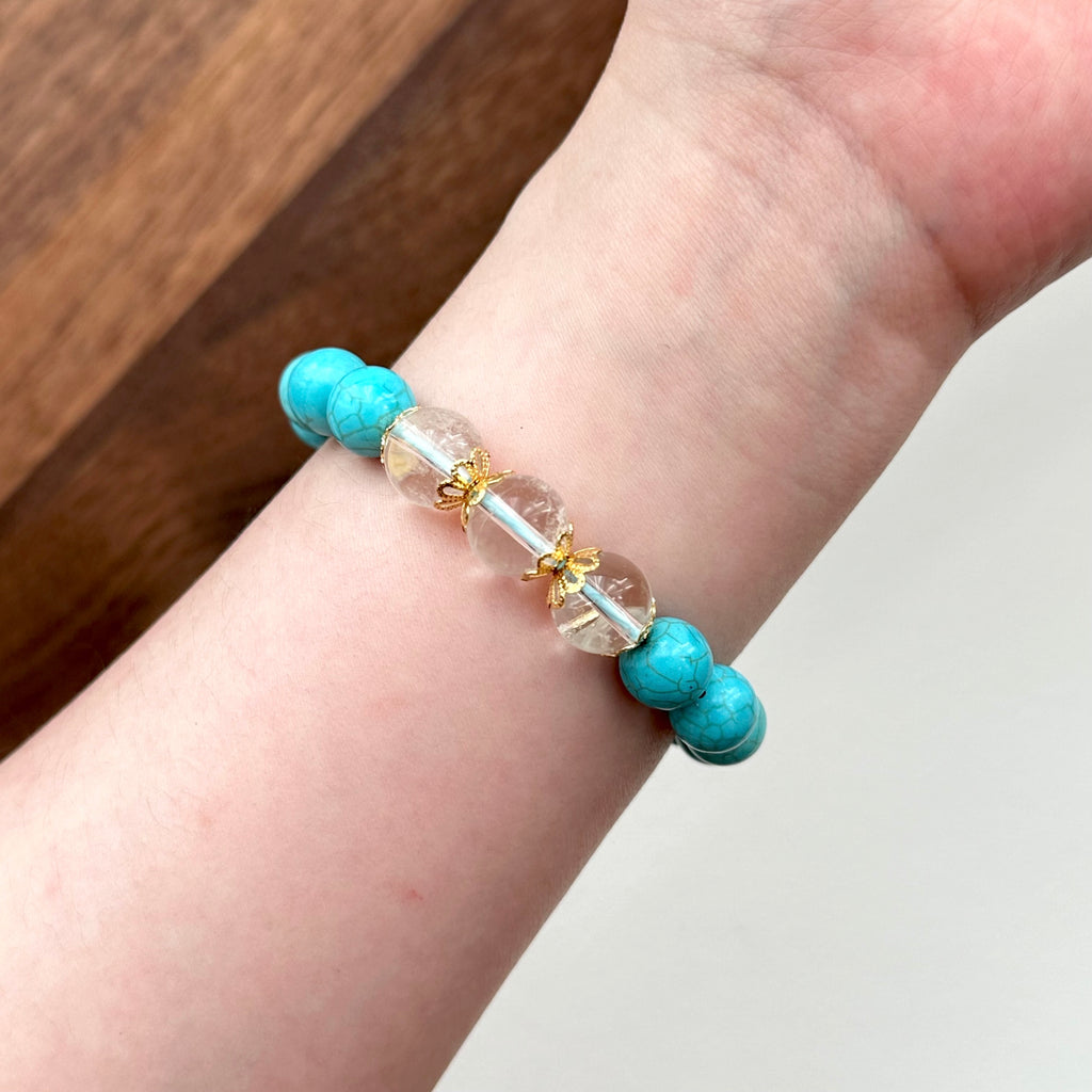 BS181 [Sagittarius Capricorn | December Birthday] Blue Turquoise White Crystal Flower Gold-plated Bracelet