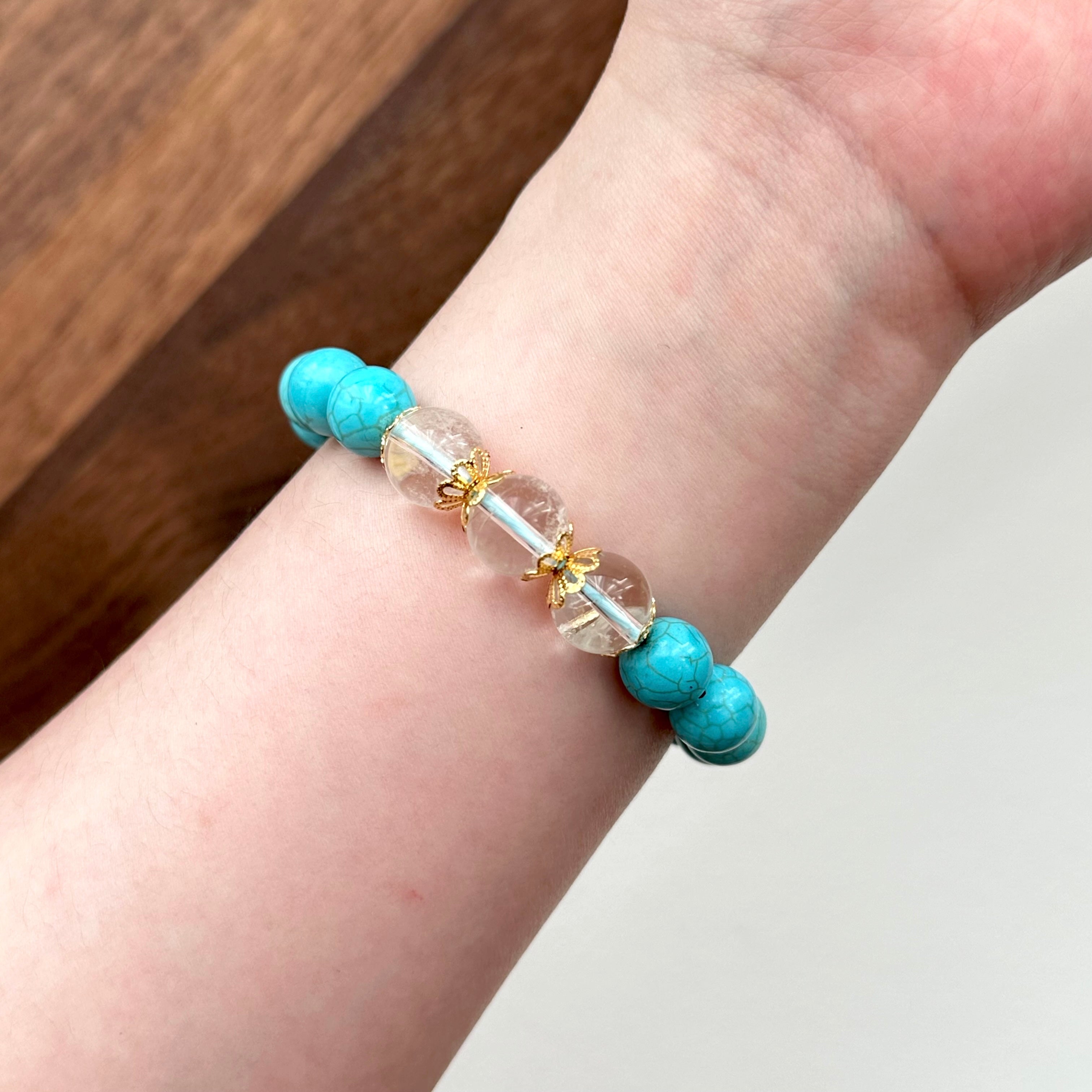BS181 [Sagittarius Capricorn | December Birthday] Blue Turquoise White Crystal Flower Gold-plated Bracelet