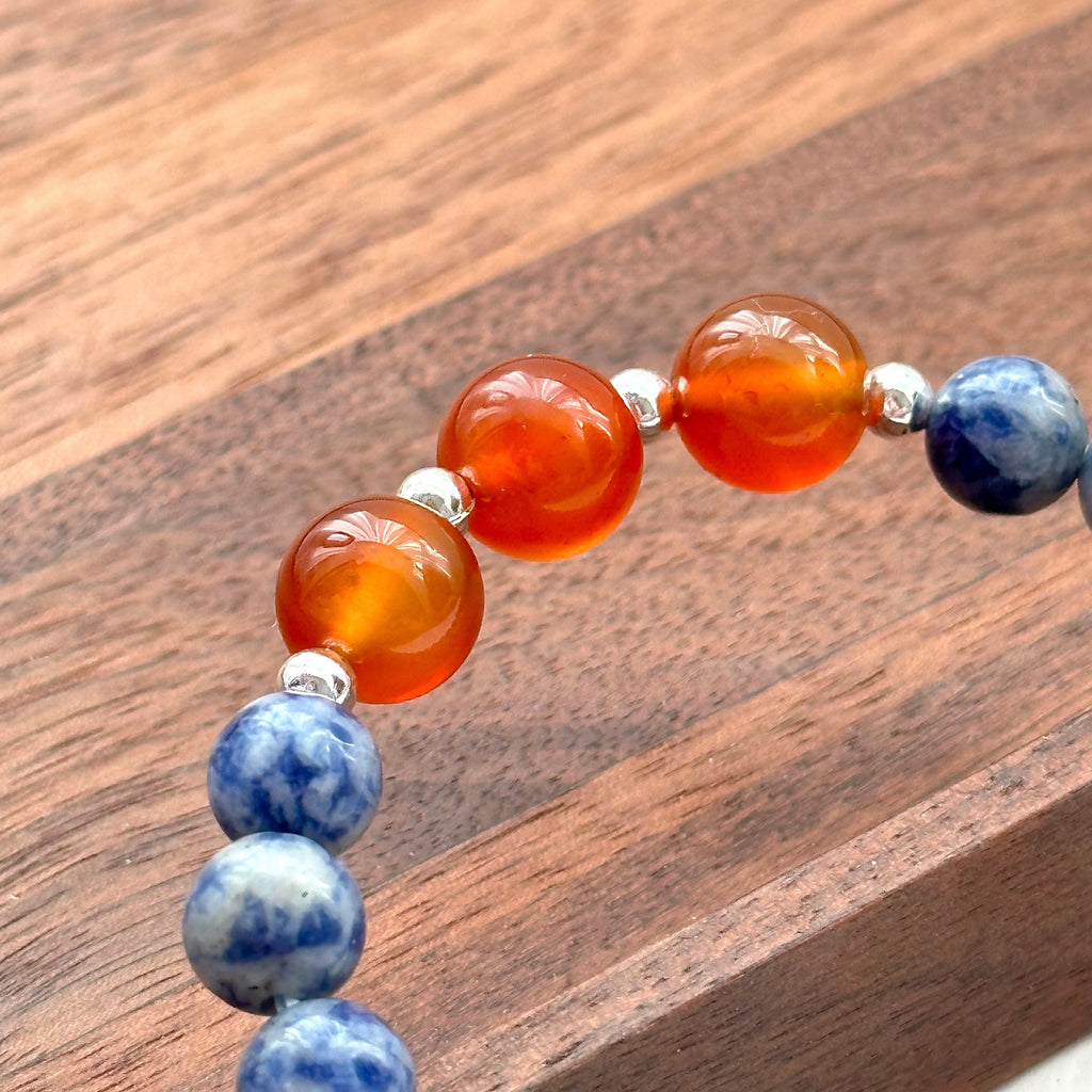 BS169 [Clarify Yourself] Blue Stone Red Agate Simple Silver-plated Bracelet