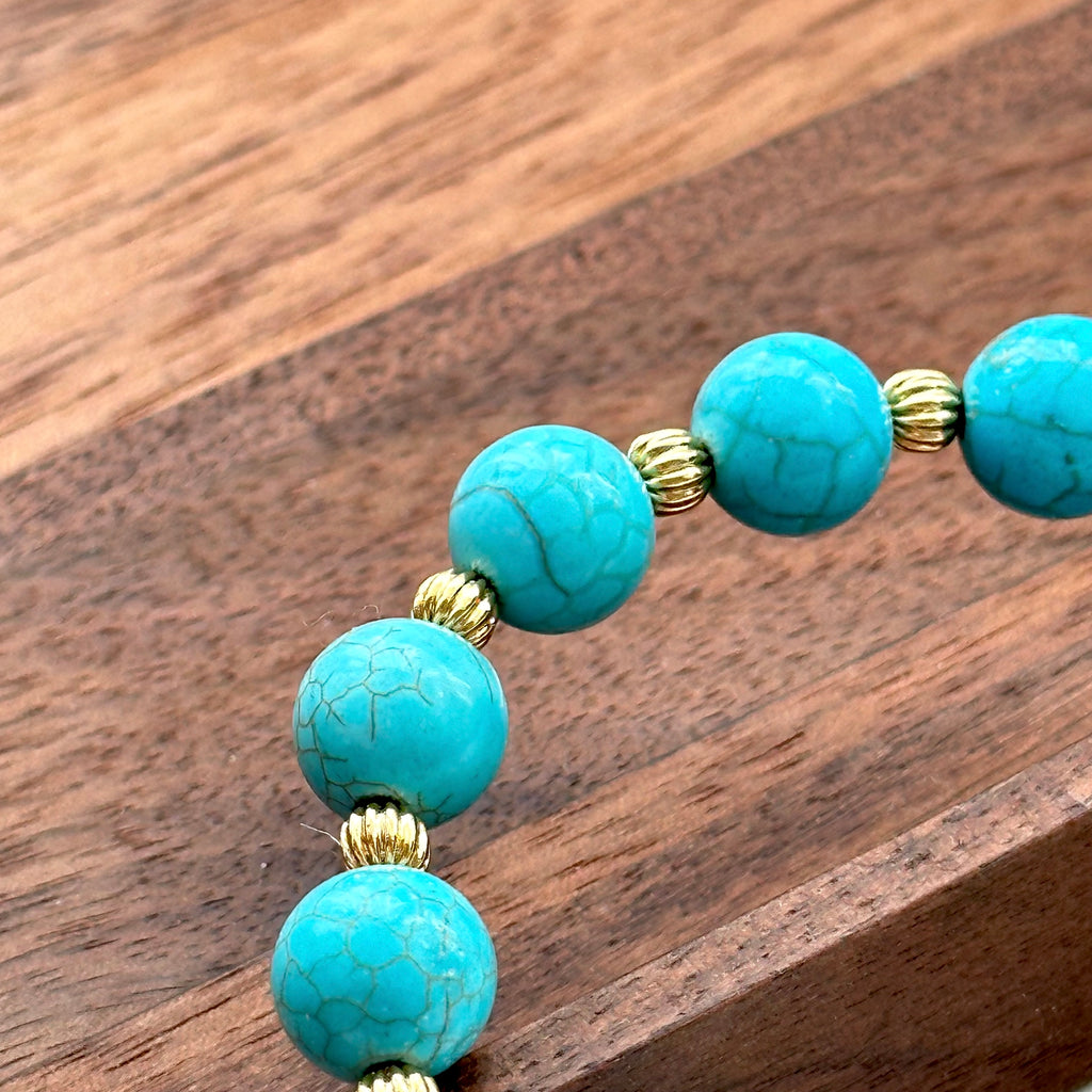BS185 [Sagittarius Capricorn | December Birthday] Blue Turquoise Ball Gold-plated Bracelet
