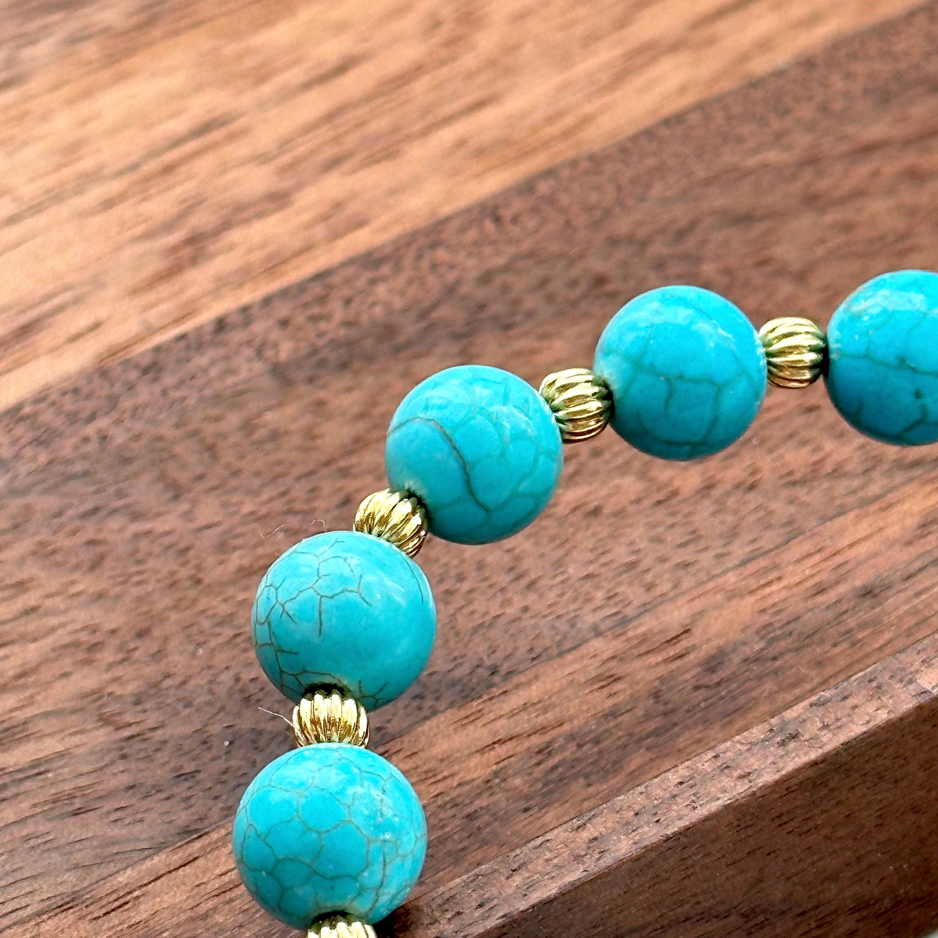 BS185 [Sagittarius Capricorn | December Birthday] Blue Turquoise Ball Gold-plated Bracelet