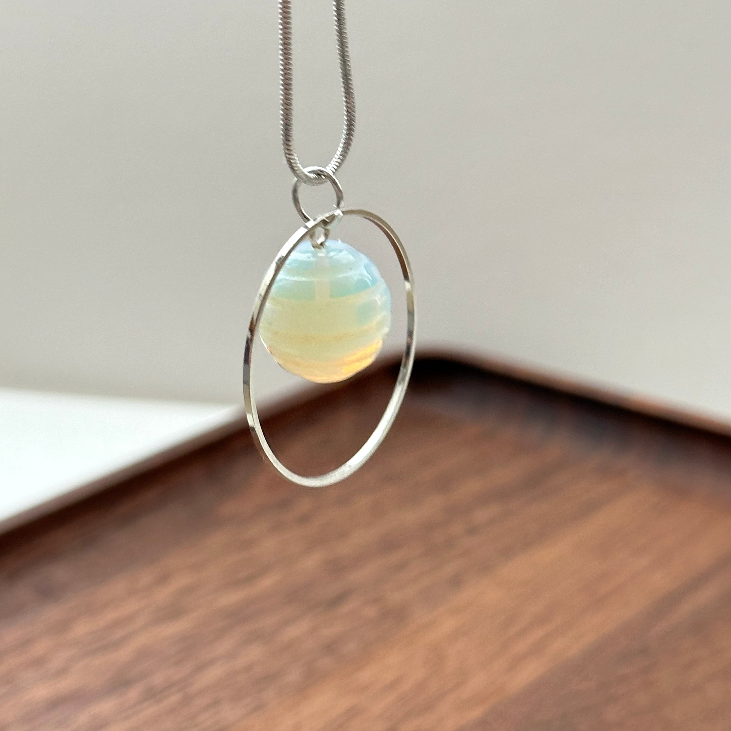 N35【天秤天蠍座|10月】蛋白石橫紋球鍍銀頸鏈項鏈