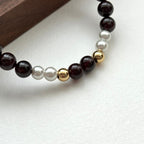 BS196 [Capricorn Aquarius | January] Garnet Freshwater Pearl Ball Gold-plated Bracelet