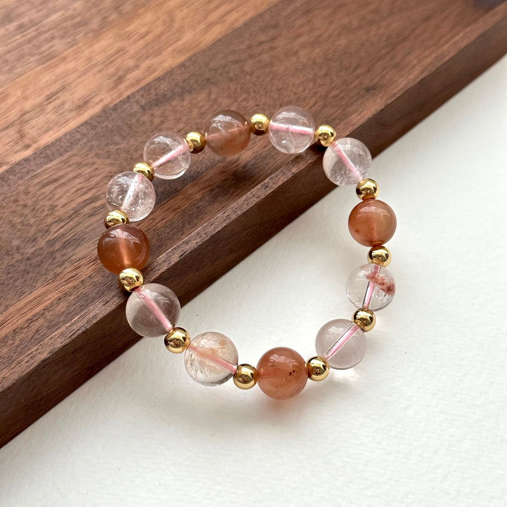 BS199 [Love and Warmth] Red Rabbit Fur Simple Gold Bracelet