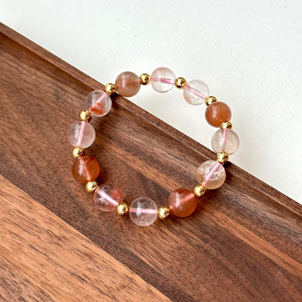 BS199 [Love and Warmth] Red Rabbit Fur Simple Gold Bracelet