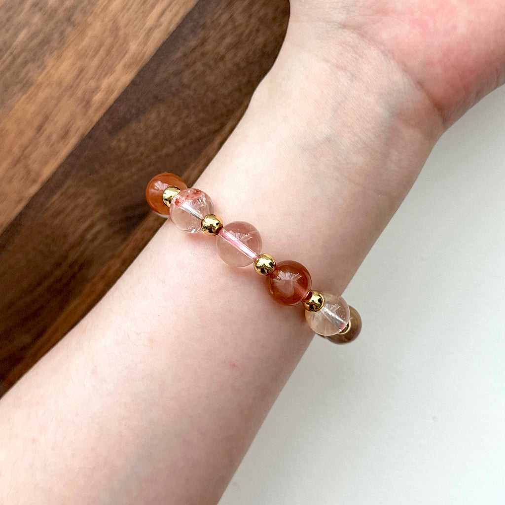 BS199 [Love and Warmth] Red Rabbit Fur Simple Gold Bracelet