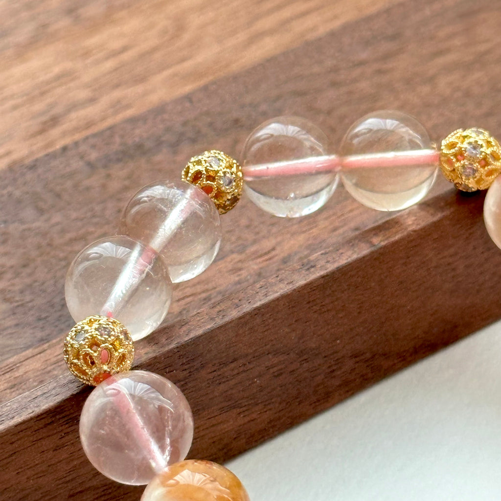 BS200【Love and Warmth】Red Rabbit Fur Gold-plated Ball Bracelet