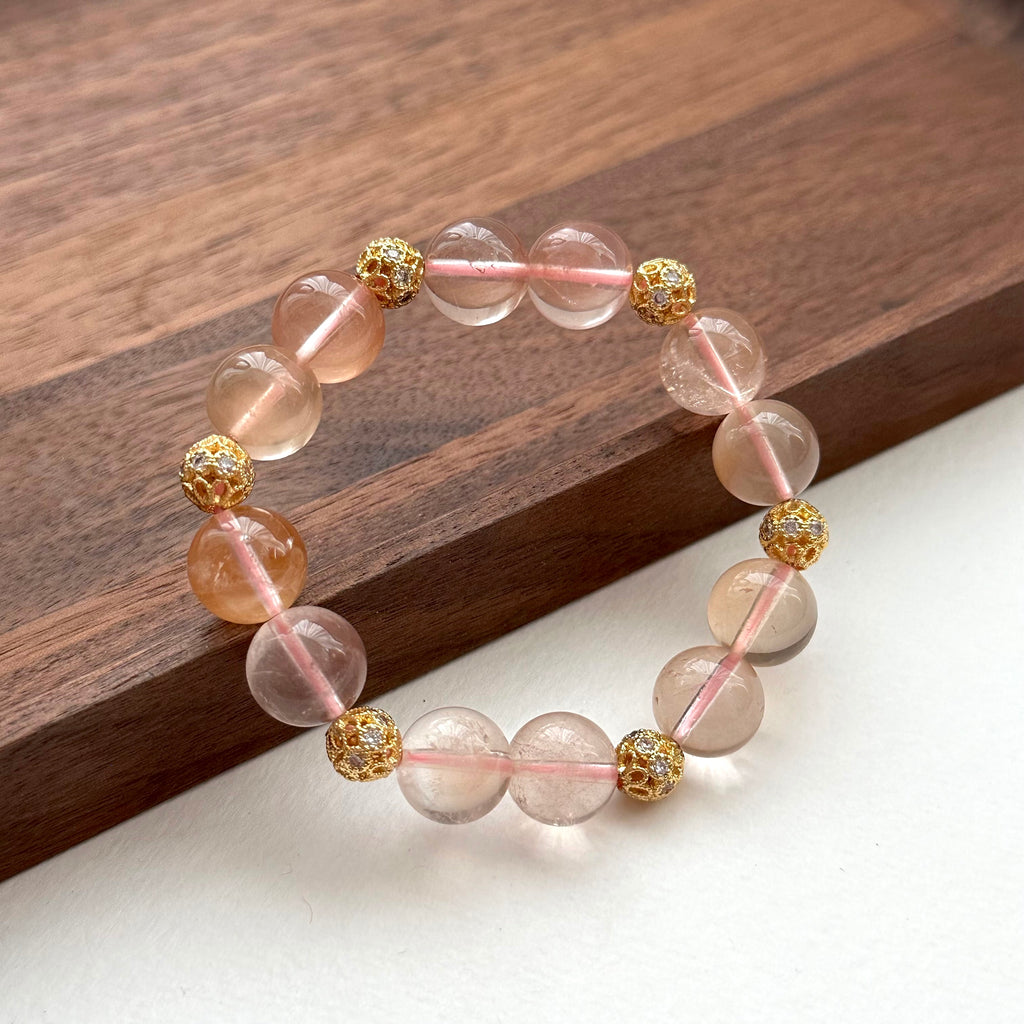 BS200【Love and Warmth】Red Rabbit Fur Gold-plated Ball Bracelet