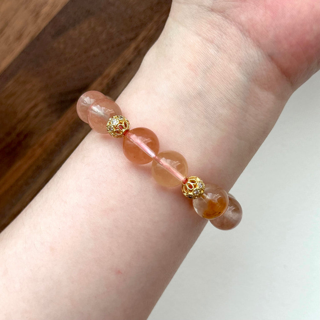 BS200【Love and Warmth】Red Rabbit Fur Gold-plated Ball Bracelet