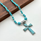 N45 [Sagittarius Capricorn | December Birthday] Blue Turquoise Cross Silver-plated Necklace