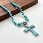 N45 [Sagittarius Capricorn | December Birthday] Blue Turquoise Cross Silver-plated Necklace