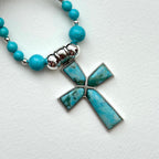 N45 [Sagittarius Capricorn | December Birthday] Blue Turquoise Cross Silver-plated Necklace
