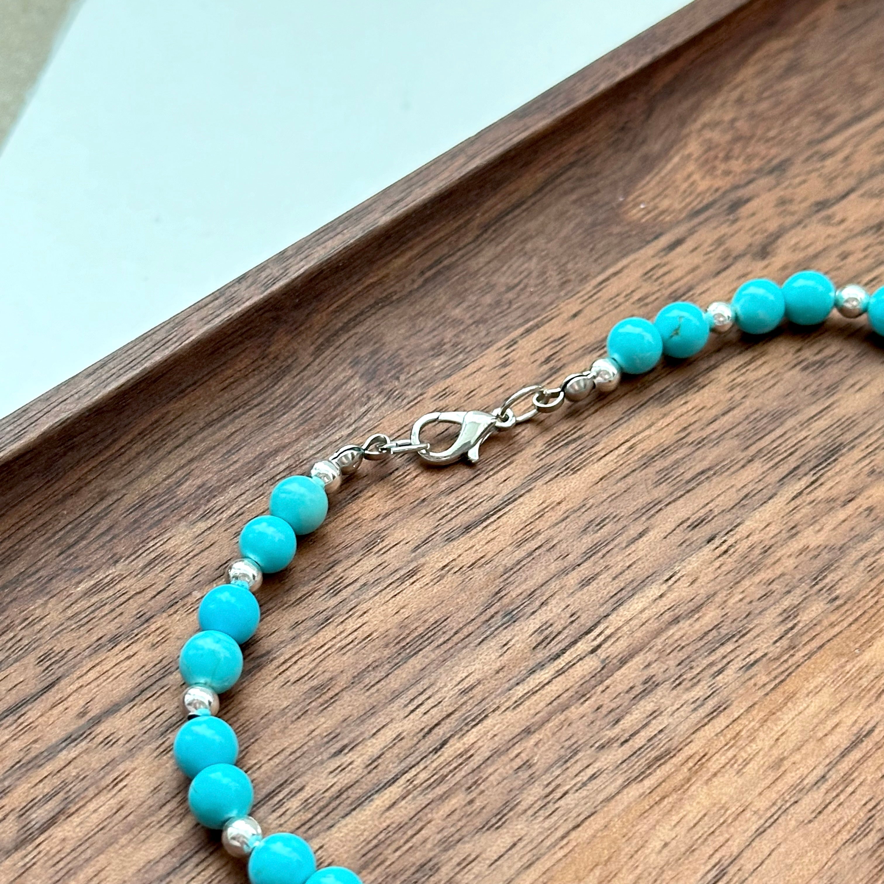 N45 [Sagittarius Capricorn | December Birthday] Blue Turquoise Cross Silver-plated Necklace