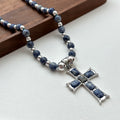 N46【Clear Yourself】Blue Stone Cross Silver-plated Necklace