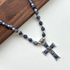 N46【Clear Yourself】Blue Stone Cross Silver-plated Necklace