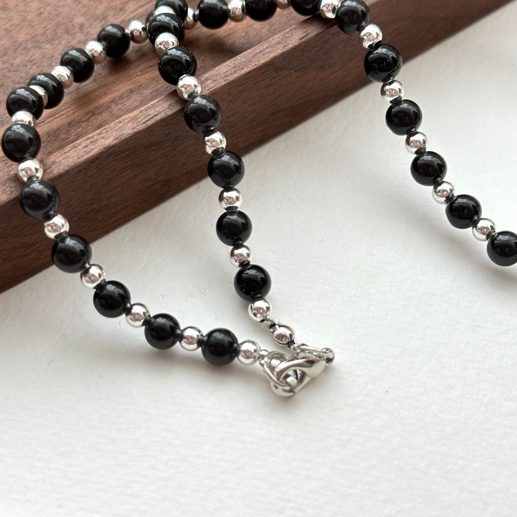 N47【獅子處女座|8月】黑瑪瑙十字架鍍銀頸鏈項鏈