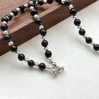 N47【獅子處女座|8月】黑瑪瑙十字架鍍銀頸鏈項鏈