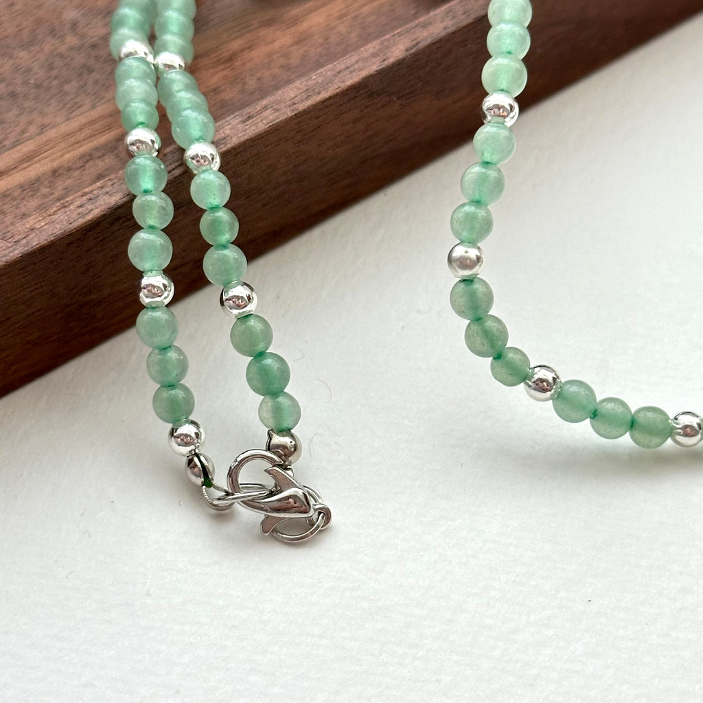 N48 [Taurus Gemini | May Birthday] Green Aventurine Cross Silver-plated Necklace