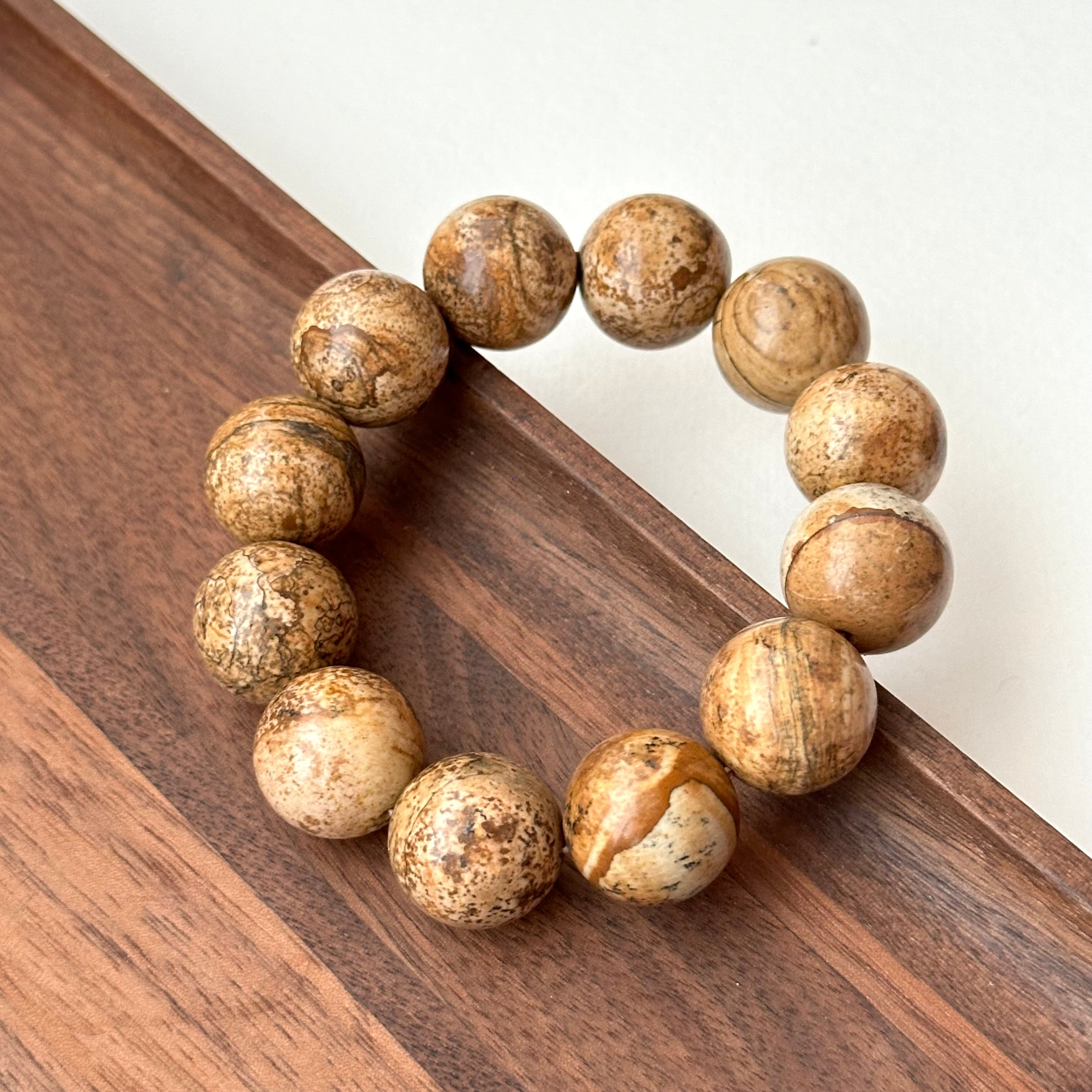 B83 【畢加索沉積岩】圖畫石純珠手鏈手串