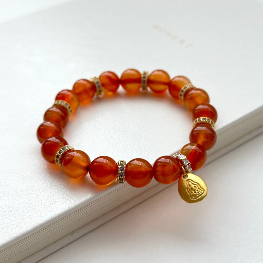 BS207 [Cancer Leo | July] Red agate ring gold-plated Buddha amulet bracelet
