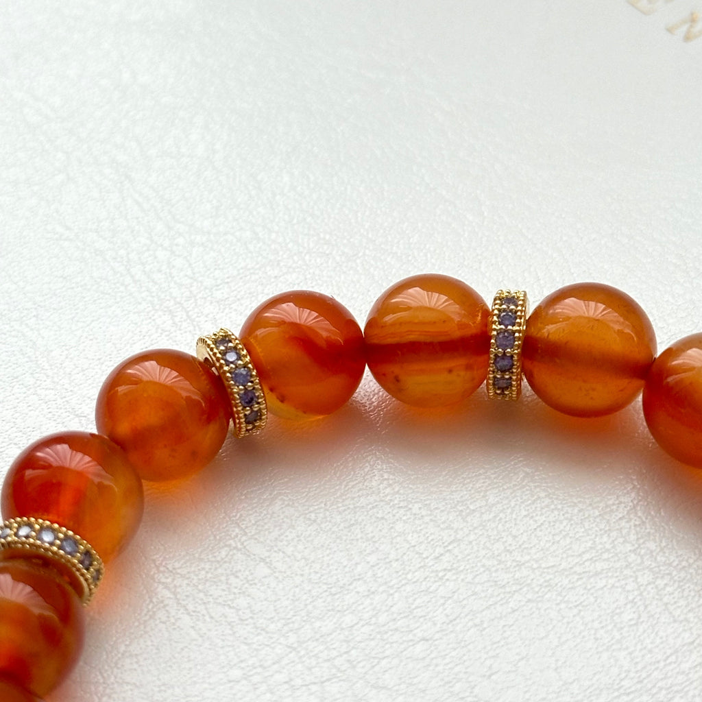 BS207 [Cancer Leo | July] Red agate ring gold-plated Buddha amulet bracelet