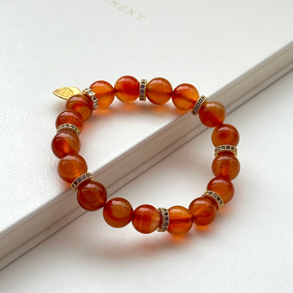BS207 [Cancer Leo | July] Red agate ring gold-plated Buddha amulet bracelet