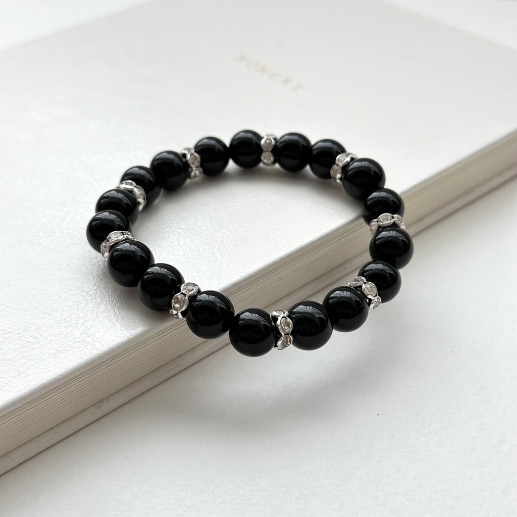 BS151 【獅子處女座|8月】黑瑪瑙鍍銀手鏈手串