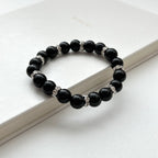 BS151 【獅子處女座|8月】黑瑪瑙鍍銀手鏈手串