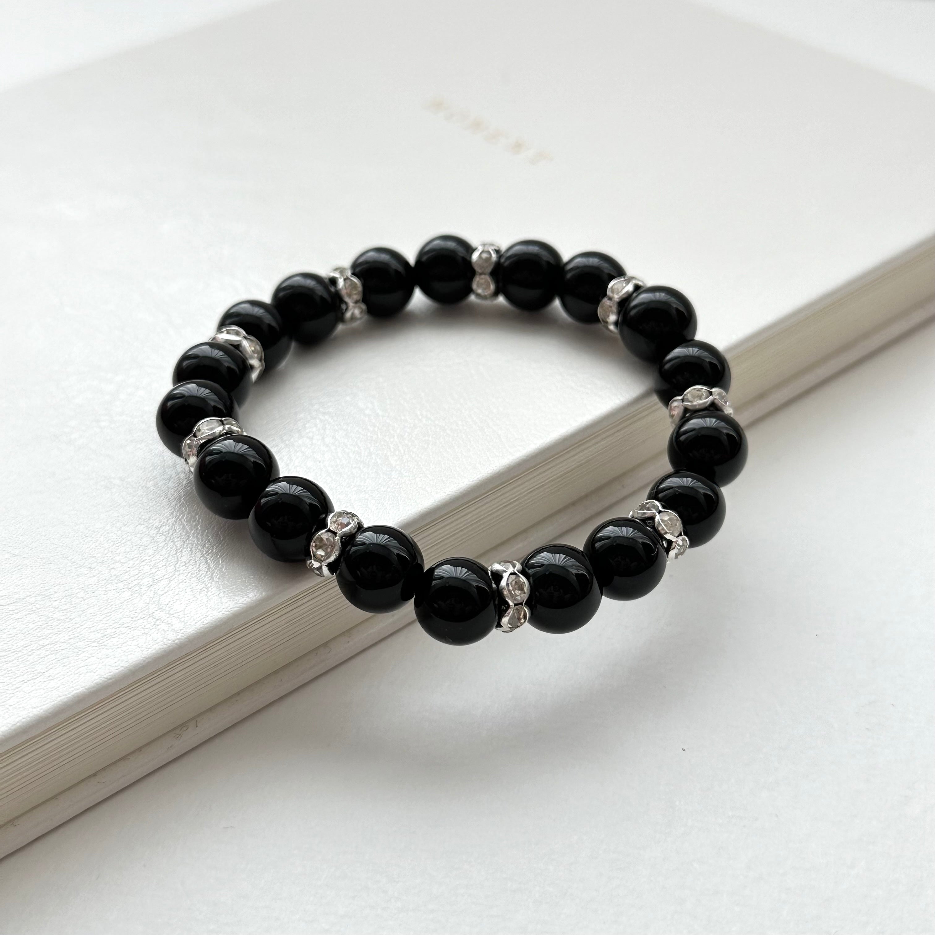 BS151 【獅子處女座|8月】黑瑪瑙鍍銀手鏈手串