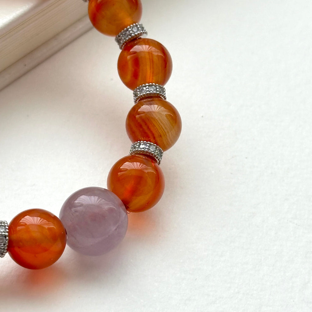 BS211 [Cancer Leo | July] Red agate lavender amethyst ring silver-plated bracelet