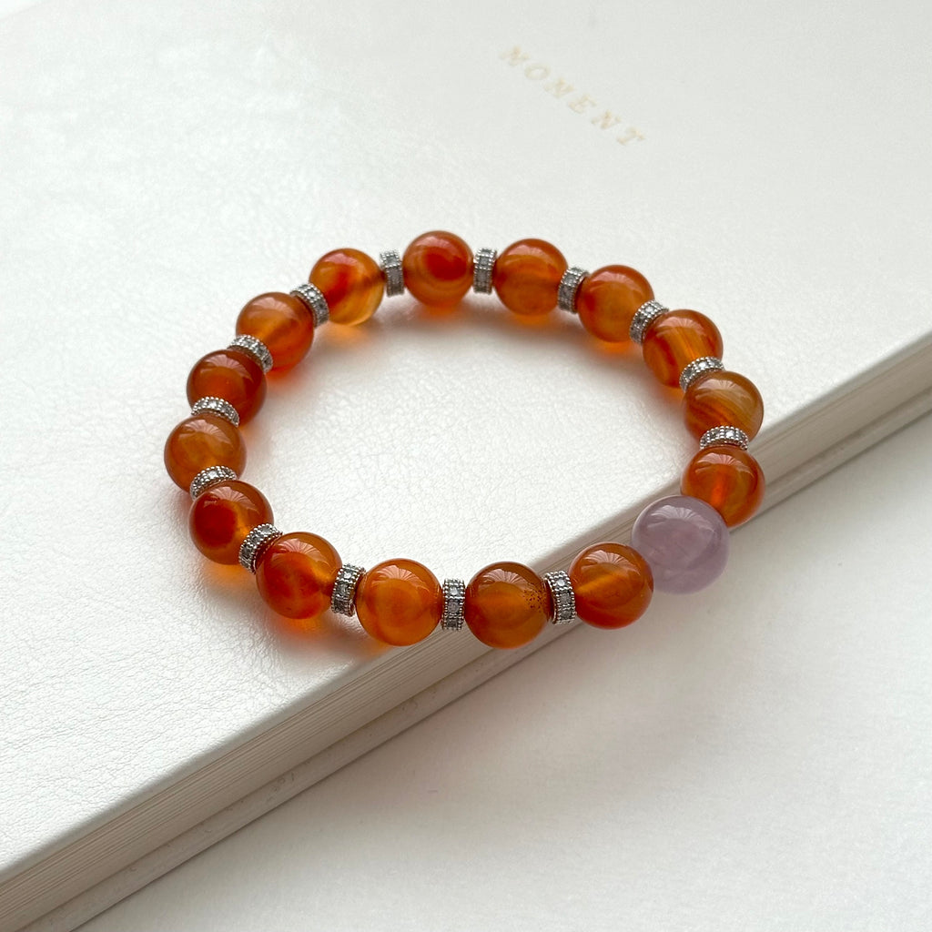 BS211 [Cancer Leo | July] Red agate lavender amethyst ring silver-plated bracelet