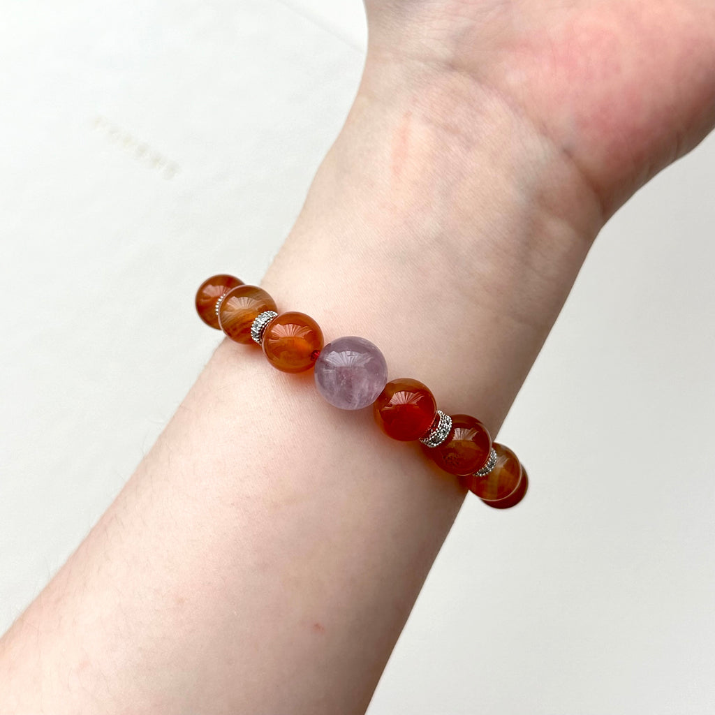 BS211 [Cancer Leo | July] Red agate lavender amethyst ring silver-plated bracelet