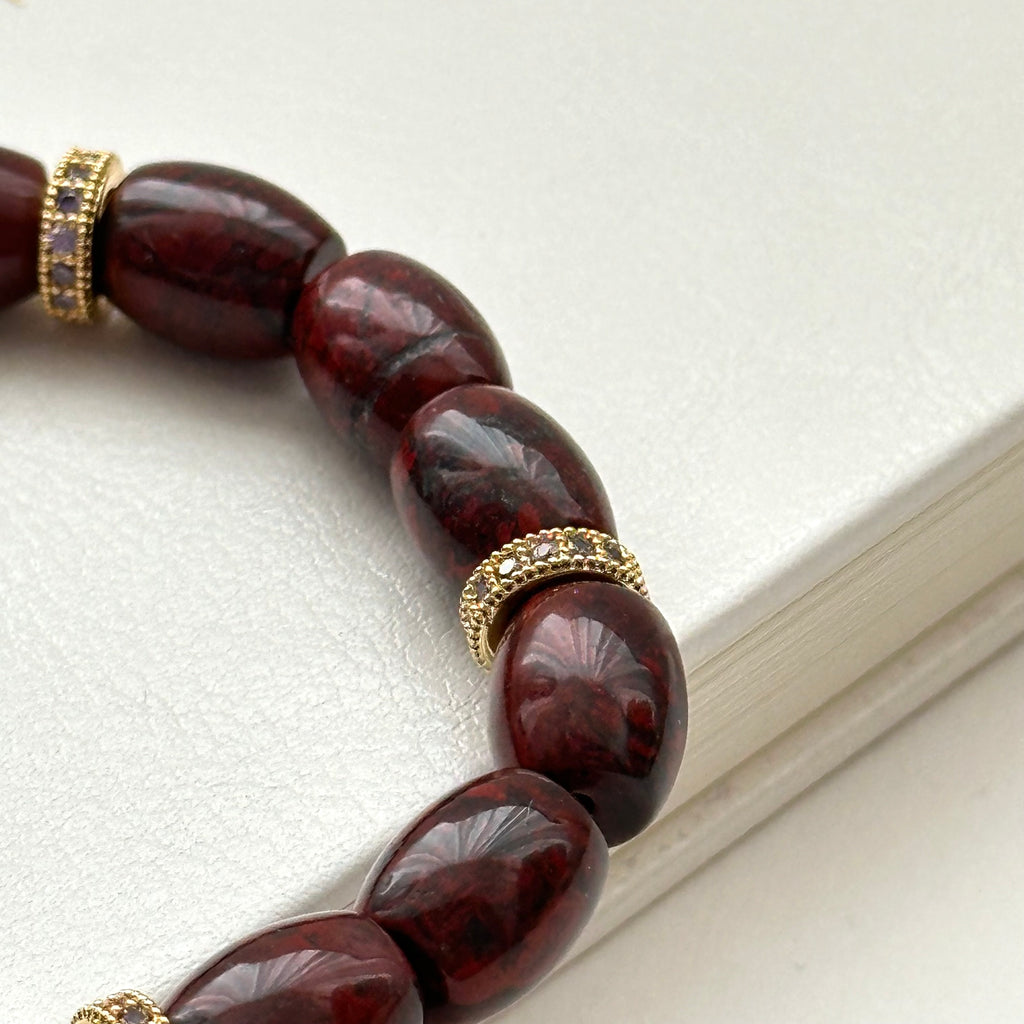 BS213 [Pisces Aries | Born in March] Bloodstone Classical Gold-plated Bracelet