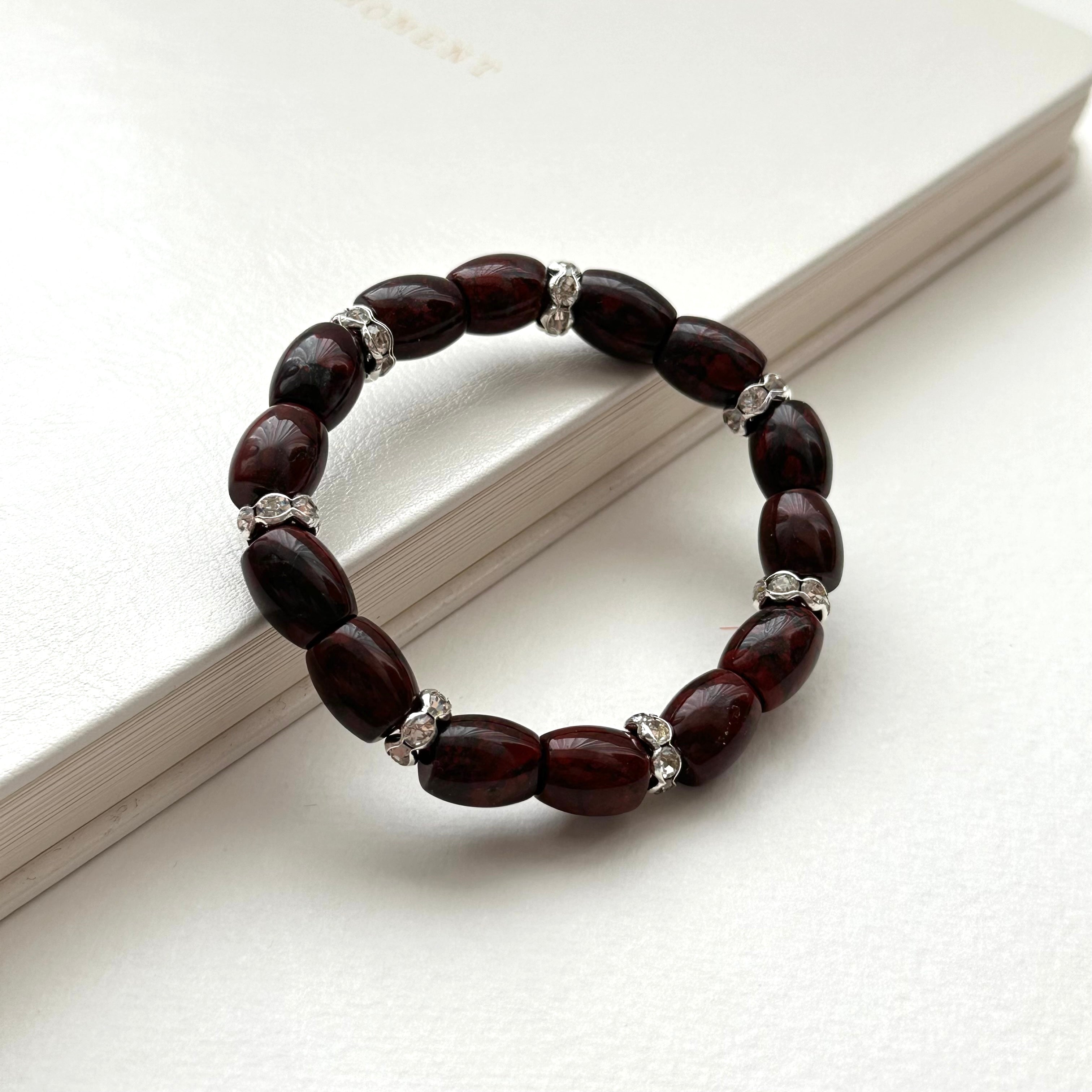 BS209 [Pisces Aries | March Birthstone] Bloodstone Silver-plated Bracelet