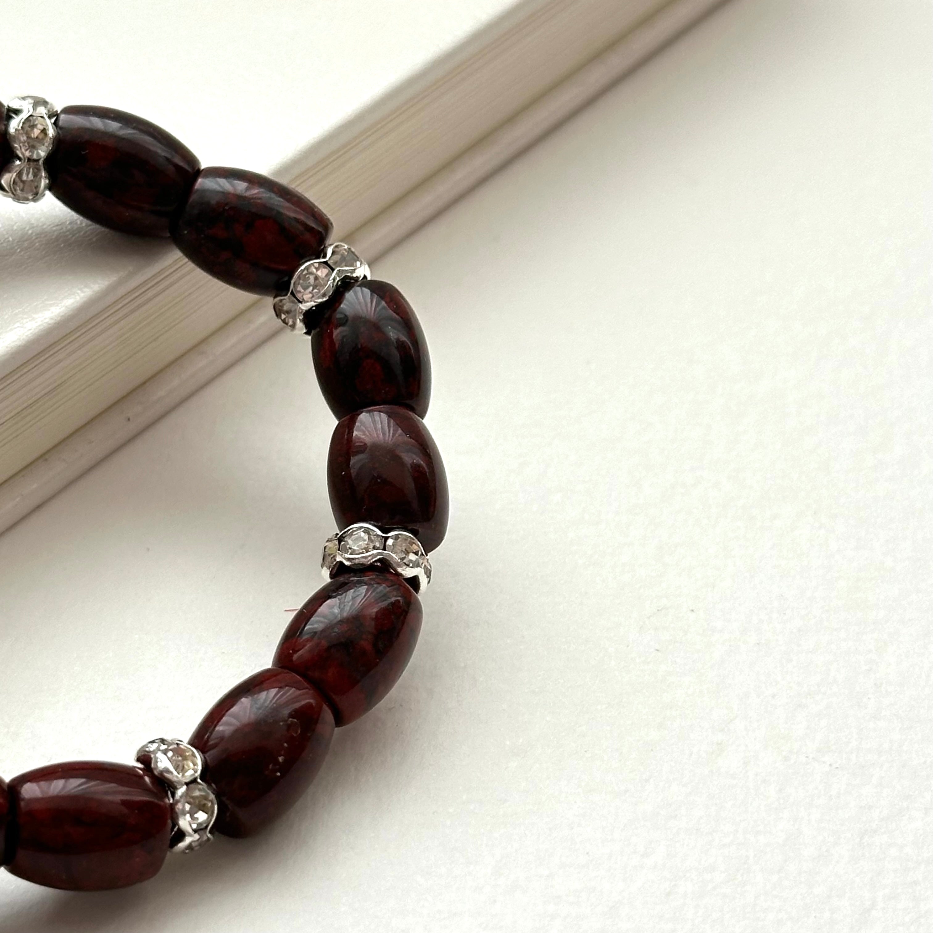 BS209 [Pisces Aries | March Birthstone] Bloodstone Silver-plated Bracelet