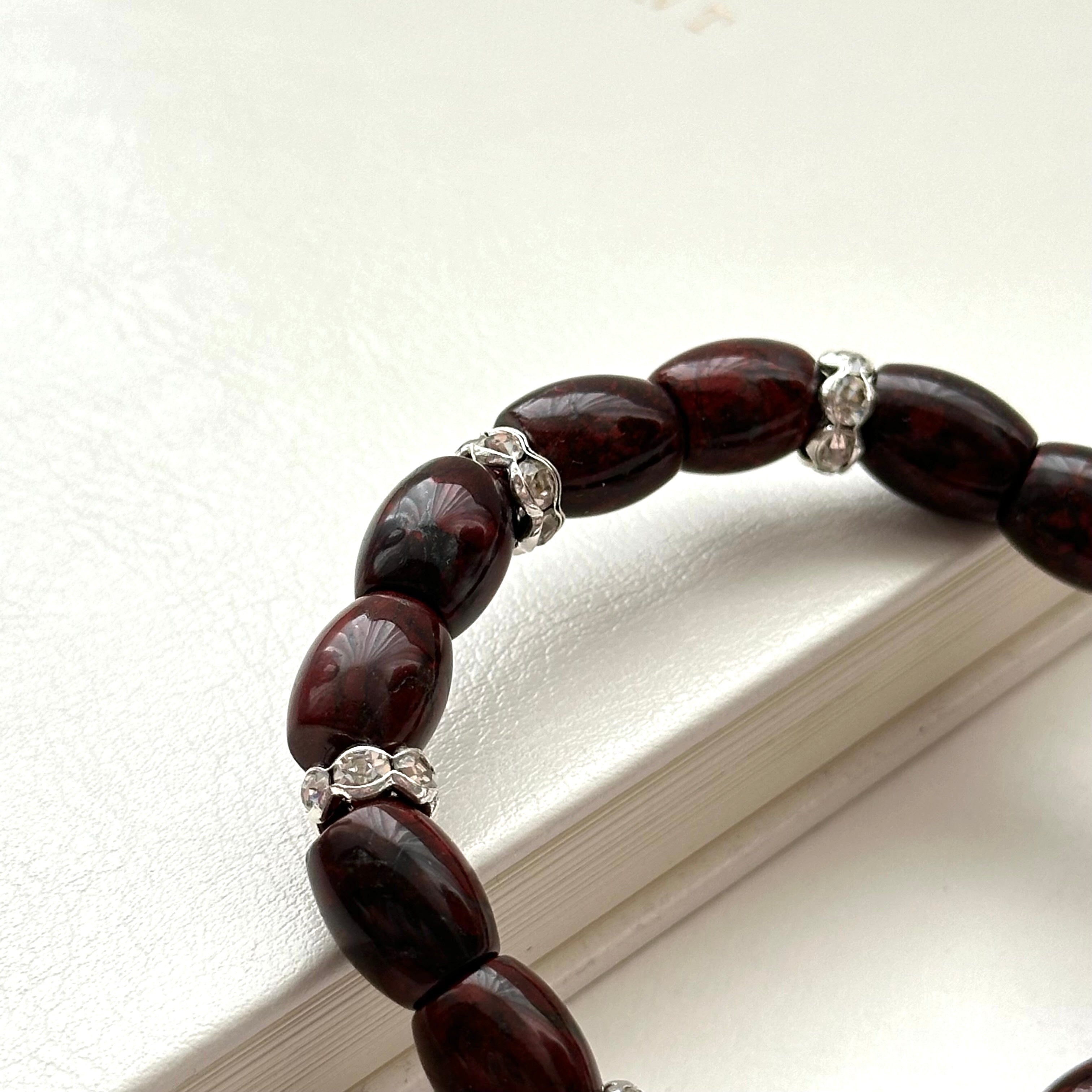 BS209 [Pisces Aries | March Birthstone] Bloodstone Silver-plated Bracelet